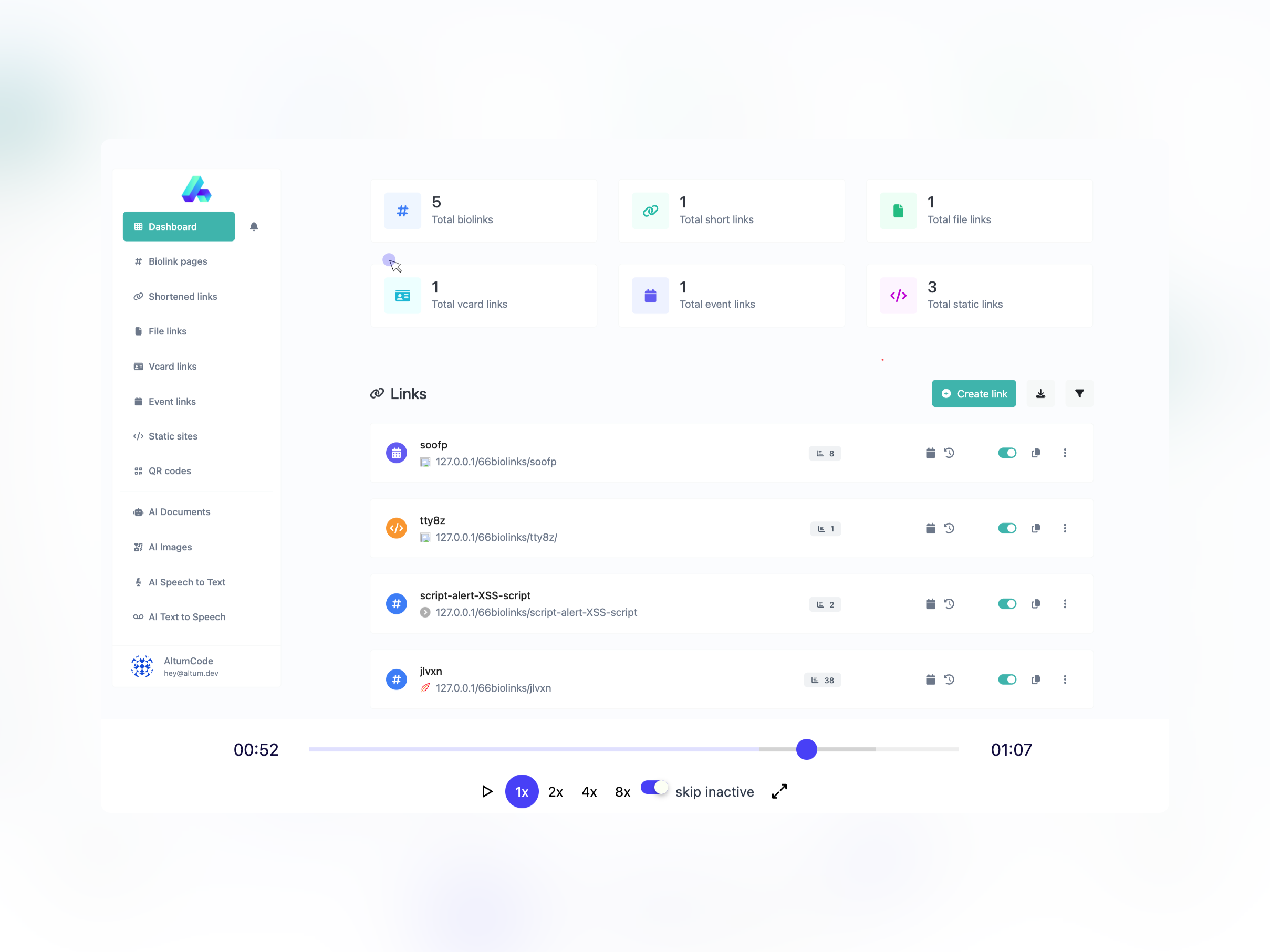 Session recording and replay showing user interaction details